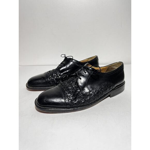 Mezlan EUC Black Leather Cancun Woven Cap Toe Lace Up Dress Shoe Size 10 M - Picture 1 of 5